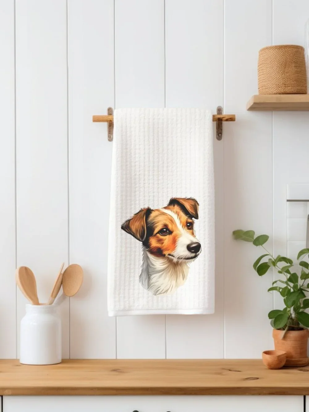 Jack Russell Terrier Waffle Weave Decorative Kitchen Tea Towel